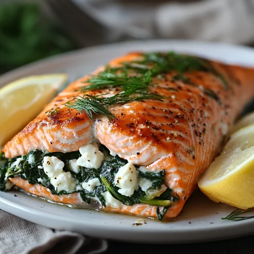 Baked Stuffed Salmon With Spinach & Feta 