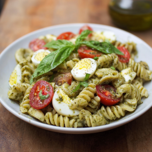 Light and Creamy Pesto Caprese Pasta Salad