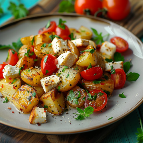 Roasted Potatoes with Baked Feta and Garlic