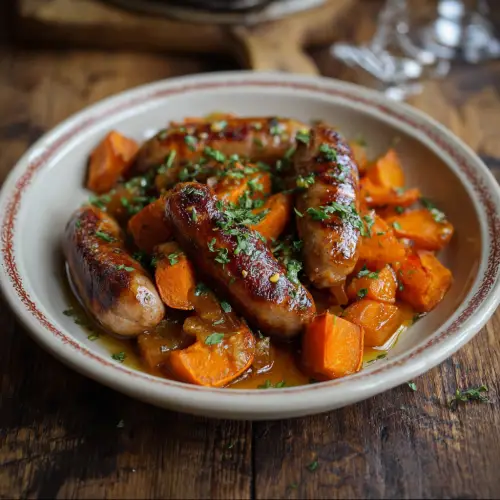 Sausage and Sweet Potatoes with Honey Garlic Sauce