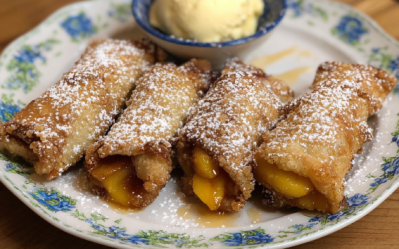 the best Peach Cobbler Egg Rolls